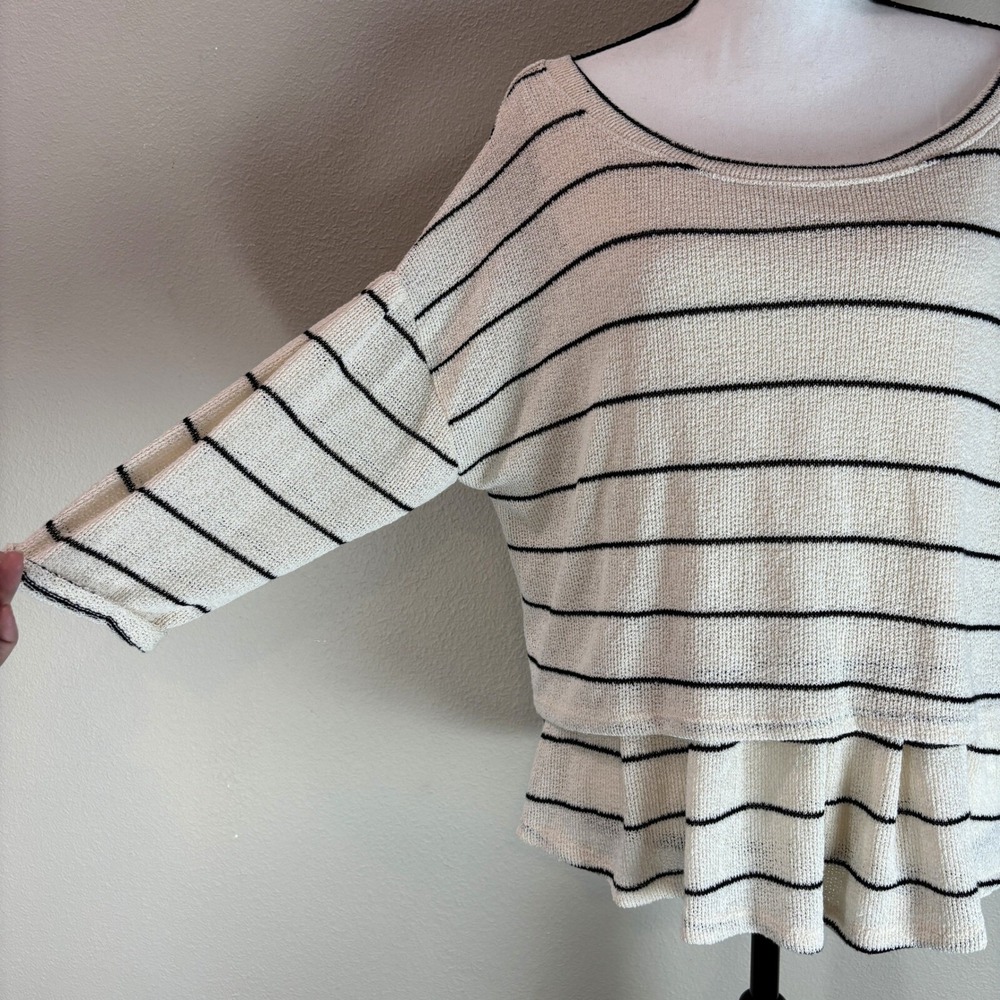 9.HIS STCL Striped Knit Top Peplum Tie Back Casual Cute Large Romantic Layered - Picture 5 of 10